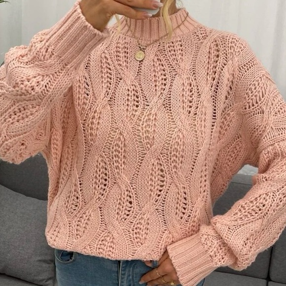 Coral Light Pink Cable Knit Sweater in M - Picture 3 of 4